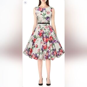 GRACE KARIN Boatneck Sleeveless 50s Pin-Up Vintage Floral Tea Dress, Size Small